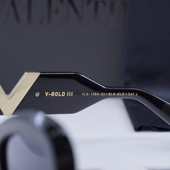 Valentino V-GOLD III VLS-138A Butterfly Sunglasses - Shiny Black/Grey - Picture 7 of 8